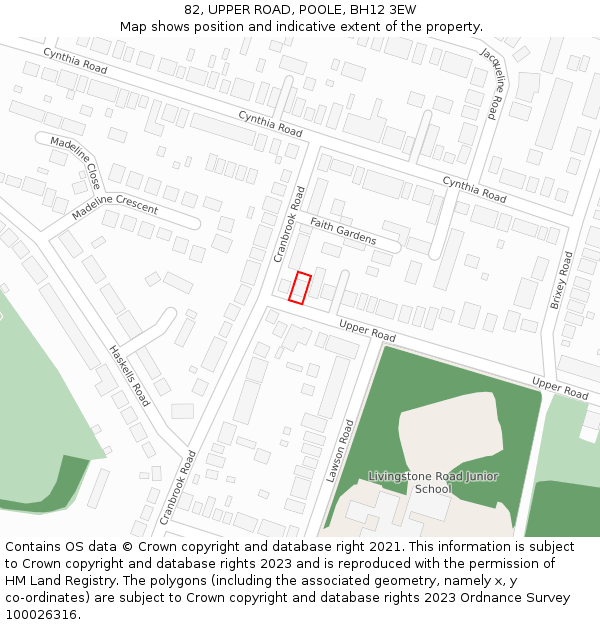 82, UPPER ROAD, POOLE, BH12 3EW: Location map and indicative extent of plot