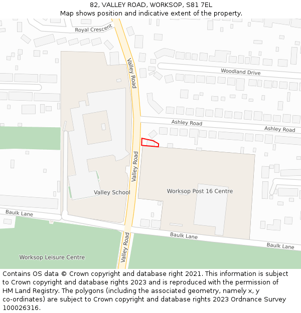 82, VALLEY ROAD, WORKSOP, S81 7EL: Location map and indicative extent of plot