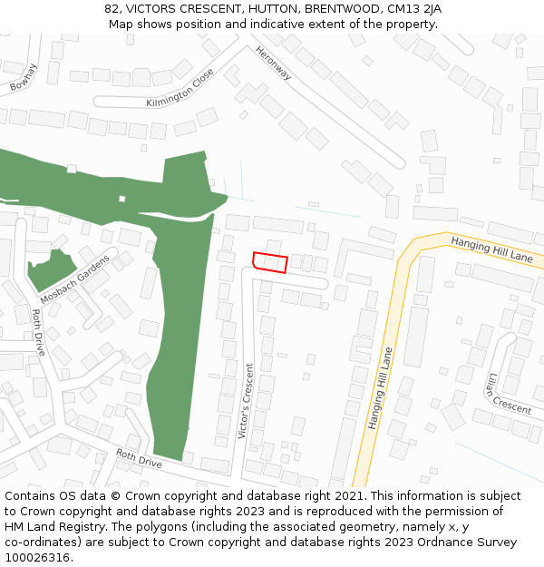 82, VICTORS CRESCENT, HUTTON, BRENTWOOD, CM13 2JA: Location map and indicative extent of plot