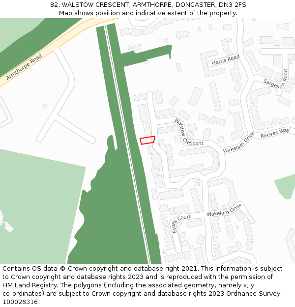 82, WALSTOW CRESCENT, ARMTHORPE, DONCASTER, DN3 2FS: Location map and indicative extent of plot
