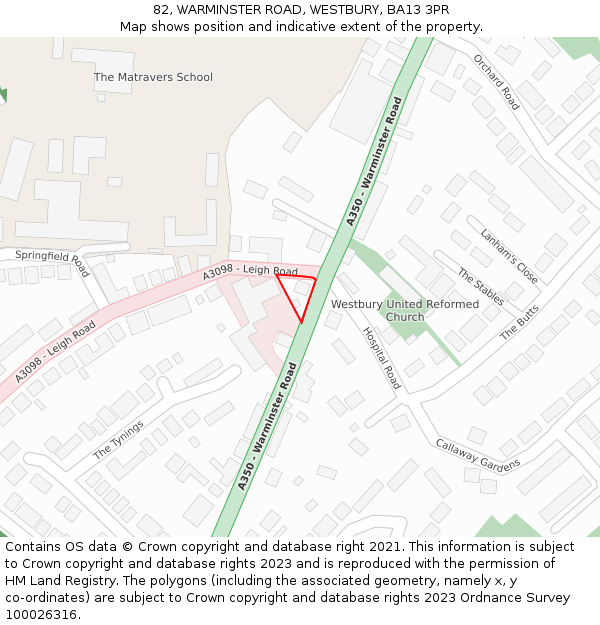 82, WARMINSTER ROAD, WESTBURY, BA13 3PR: Location map and indicative extent of plot