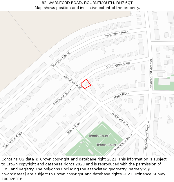 82, WARNFORD ROAD, BOURNEMOUTH, BH7 6QT: Location map and indicative extent of plot