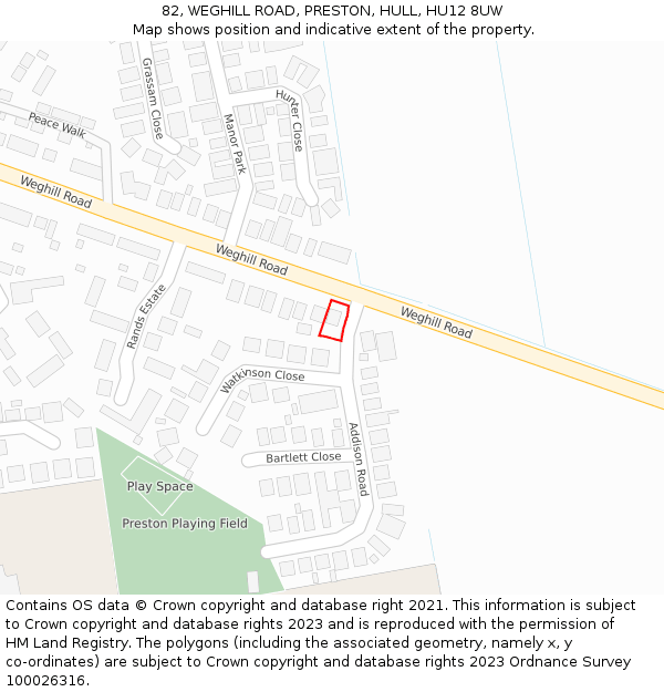 82, WEGHILL ROAD, PRESTON, HULL, HU12 8UW: Location map and indicative extent of plot
