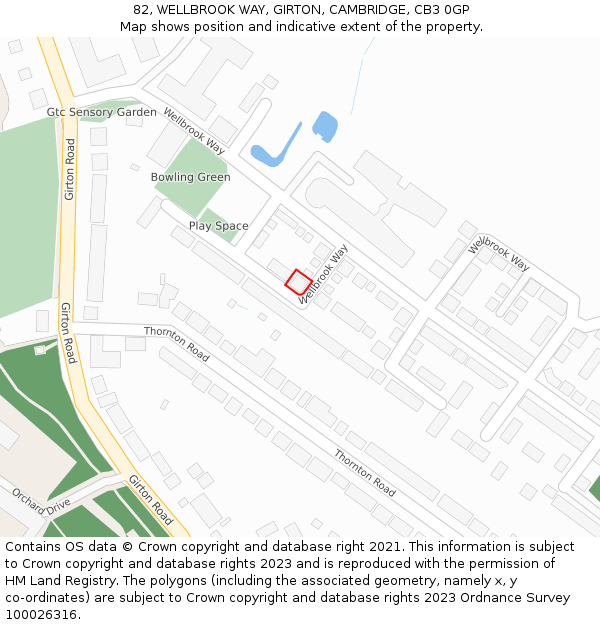 82, WELLBROOK WAY, GIRTON, CAMBRIDGE, CB3 0GP: Location map and indicative extent of plot