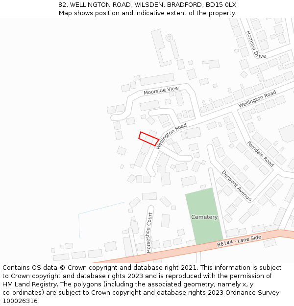 82, WELLINGTON ROAD, WILSDEN, BRADFORD, BD15 0LX: Location map and indicative extent of plot