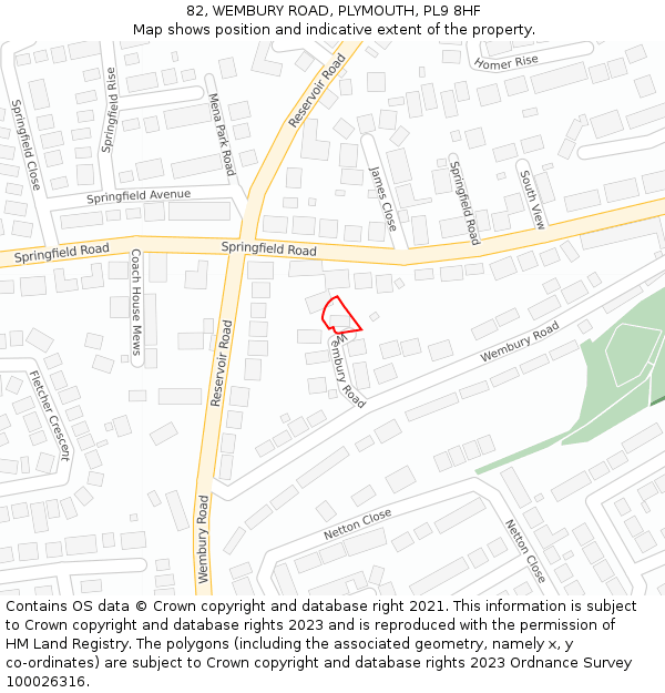 82, WEMBURY ROAD, PLYMOUTH, PL9 8HF: Location map and indicative extent of plot