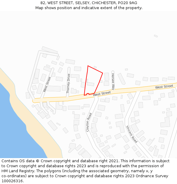 82, WEST STREET, SELSEY, CHICHESTER, PO20 9AG: Location map and indicative extent of plot