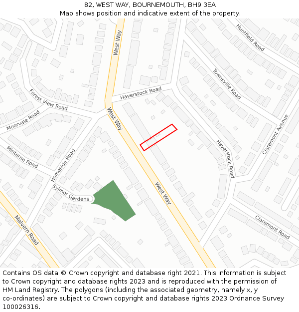 82, WEST WAY, BOURNEMOUTH, BH9 3EA: Location map and indicative extent of plot