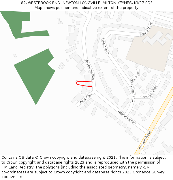 82, WESTBROOK END, NEWTON LONGVILLE, MILTON KEYNES, MK17 0DF: Location map and indicative extent of plot