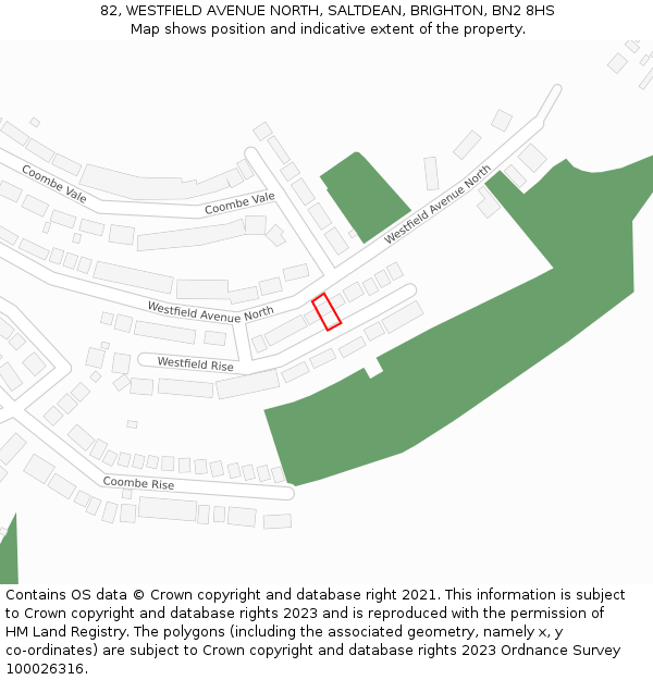 82, WESTFIELD AVENUE NORTH, SALTDEAN, BRIGHTON, BN2 8HS: Location map and indicative extent of plot