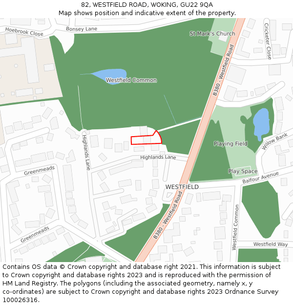 82, WESTFIELD ROAD, WOKING, GU22 9QA: Location map and indicative extent of plot