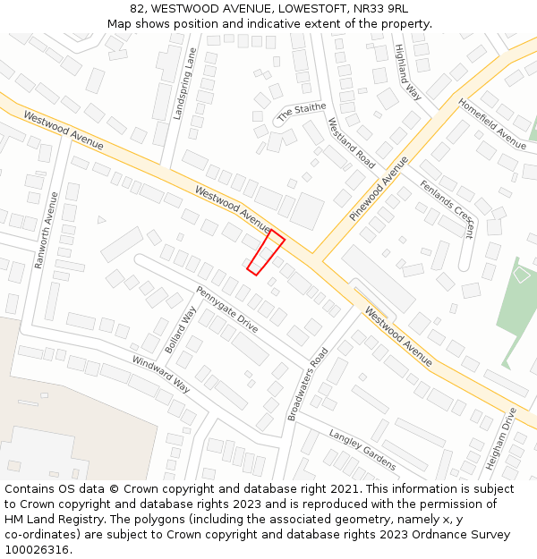 82, WESTWOOD AVENUE, LOWESTOFT, NR33 9RL: Location map and indicative extent of plot