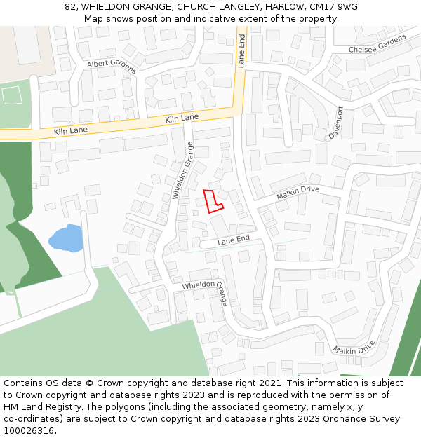 82, WHIELDON GRANGE, CHURCH LANGLEY, HARLOW, CM17 9WG: Location map and indicative extent of plot