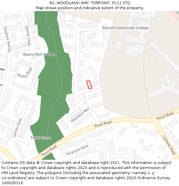 82, WOODLAND WAY, TORPOINT, PL11 2TQ: Location map and indicative extent of plot