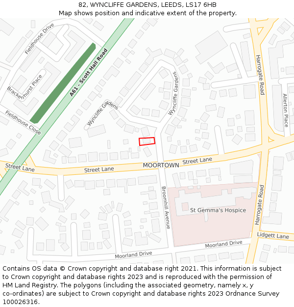 82, WYNCLIFFE GARDENS, LEEDS, LS17 6HB: Location map and indicative extent of plot