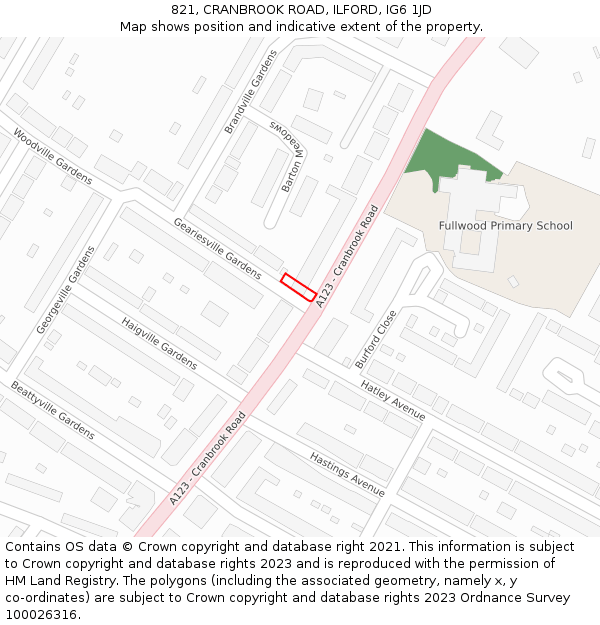 821, CRANBROOK ROAD, ILFORD, IG6 1JD: Location map and indicative extent of plot