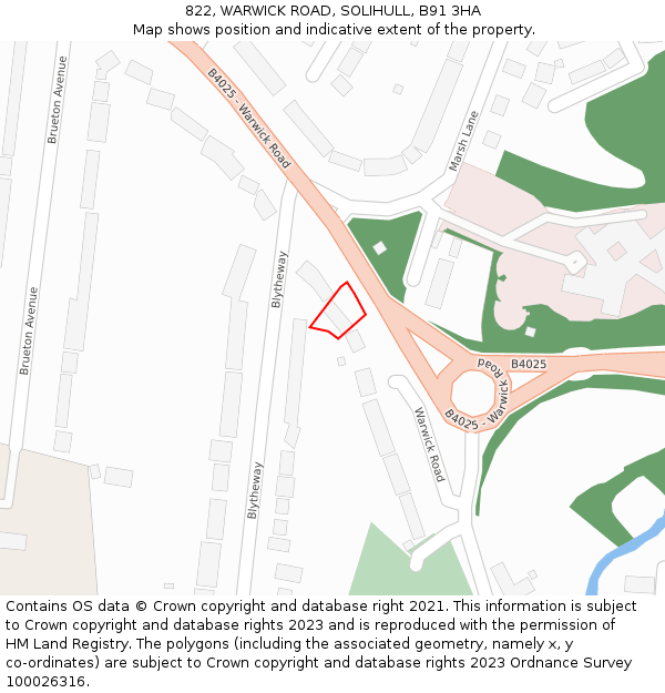 822, WARWICK ROAD, SOLIHULL, B91 3HA: Location map and indicative extent of plot