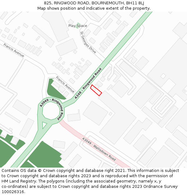 825, RINGWOOD ROAD, BOURNEMOUTH, BH11 8LJ: Location map and indicative extent of plot