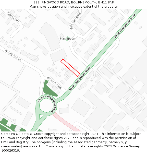 828, RINGWOOD ROAD, BOURNEMOUTH, BH11 8NF: Location map and indicative extent of plot