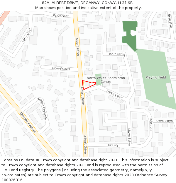 82A, ALBERT DRIVE, DEGANWY, CONWY, LL31 9RL: Location map and indicative extent of plot