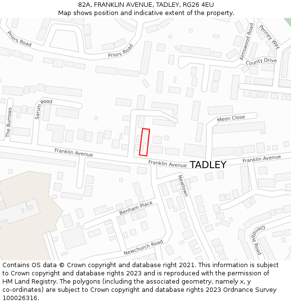 82A, FRANKLIN AVENUE, TADLEY, RG26 4EU: Location map and indicative extent of plot