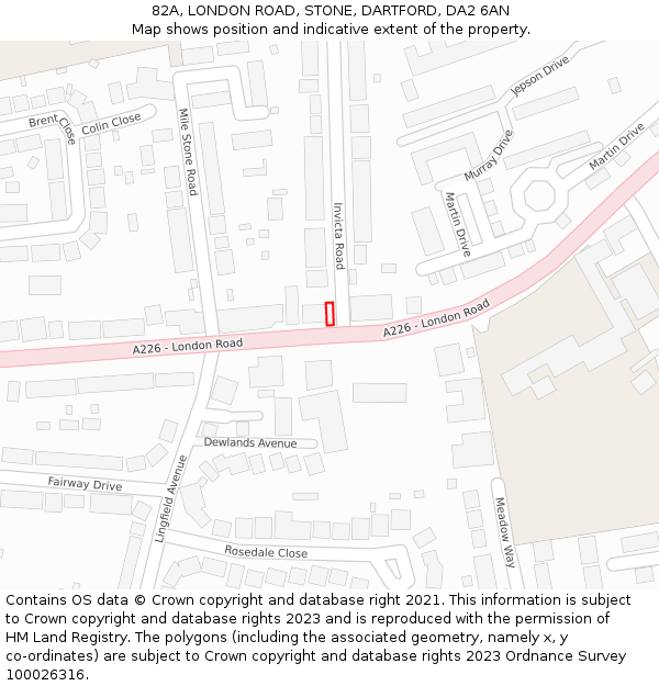 82A, LONDON ROAD, STONE, DARTFORD, DA2 6AN: Location map and indicative extent of plot