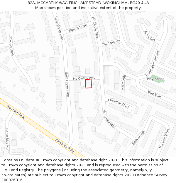 82A, MCCARTHY WAY, FINCHAMPSTEAD, WOKINGHAM, RG40 4UA: Location map and indicative extent of plot