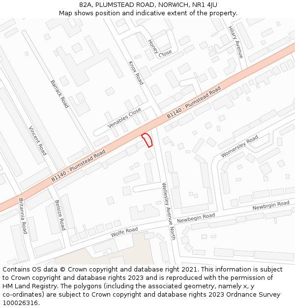 82A, PLUMSTEAD ROAD, NORWICH, NR1 4JU: Location map and indicative extent of plot