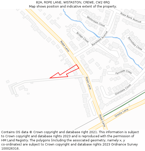 82A, ROPE LANE, WISTASTON, CREWE, CW2 6RQ: Location map and indicative extent of plot