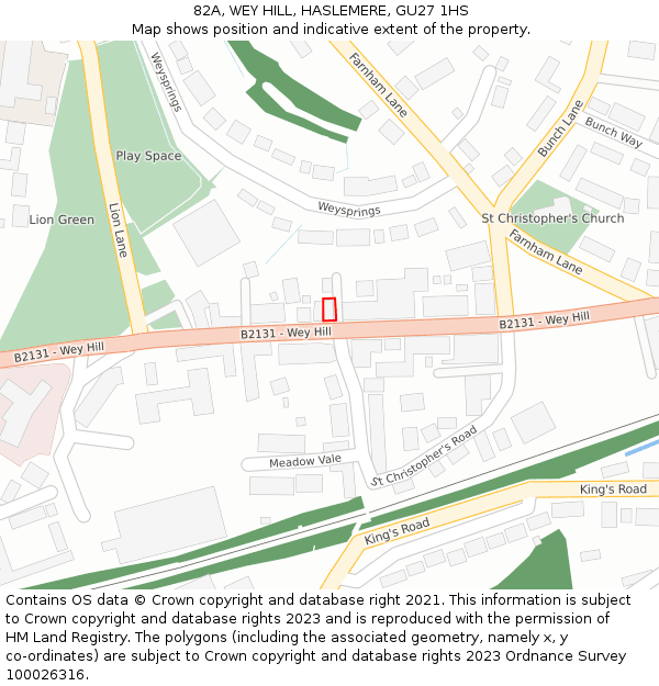 82A, WEY HILL, HASLEMERE, GU27 1HS: Location map and indicative extent of plot
