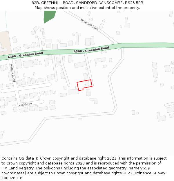 82B, GREENHILL ROAD, SANDFORD, WINSCOMBE, BS25 5PB: Location map and indicative extent of plot