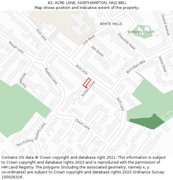 83, ACRE LANE, NORTHAMPTON, NN2 8BU: Location map and indicative extent of plot