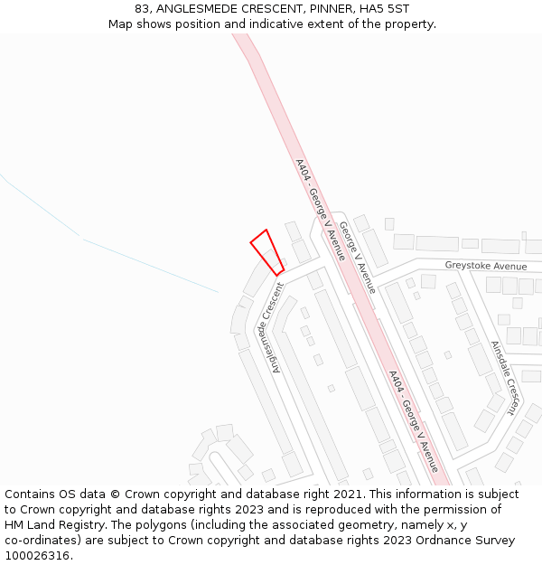 83, ANGLESMEDE CRESCENT, PINNER, HA5 5ST: Location map and indicative extent of plot