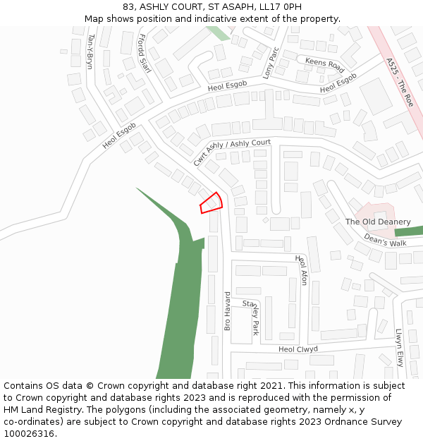 83, ASHLY COURT, ST ASAPH, LL17 0PH: Location map and indicative extent of plot