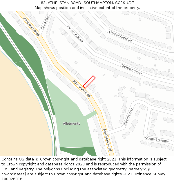 83, ATHELSTAN ROAD, SOUTHAMPTON, SO19 4DE: Location map and indicative extent of plot