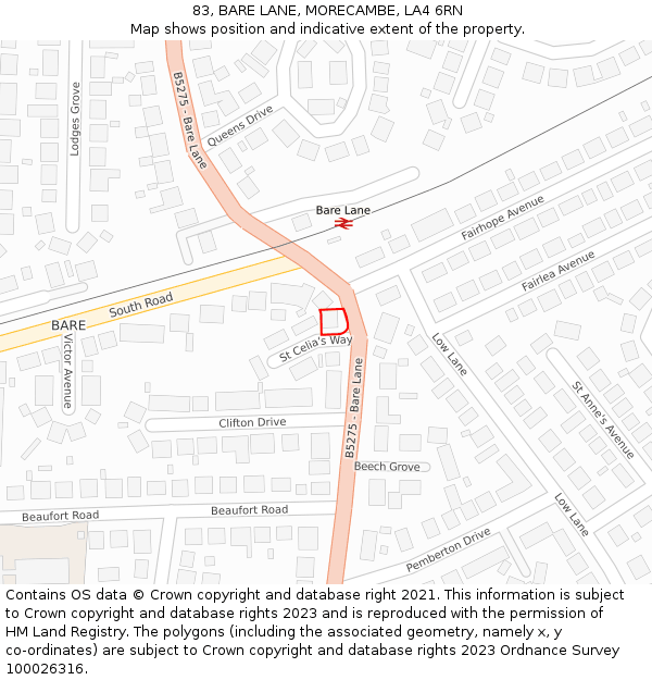 83, BARE LANE, MORECAMBE, LA4 6RN: Location map and indicative extent of plot