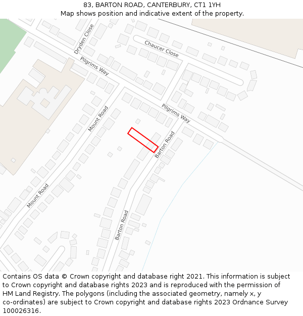 83, BARTON ROAD, CANTERBURY, CT1 1YH: Location map and indicative extent of plot