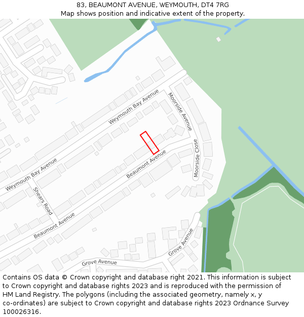 83, BEAUMONT AVENUE, WEYMOUTH, DT4 7RG: Location map and indicative extent of plot