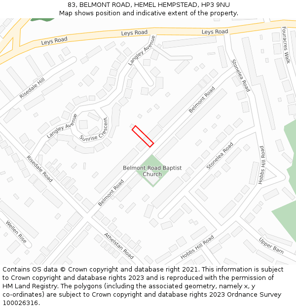 83, BELMONT ROAD, HEMEL HEMPSTEAD, HP3 9NU: Location map and indicative extent of plot