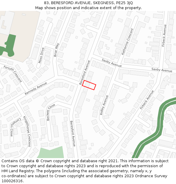 83, BERESFORD AVENUE, SKEGNESS, PE25 3JQ: Location map and indicative extent of plot