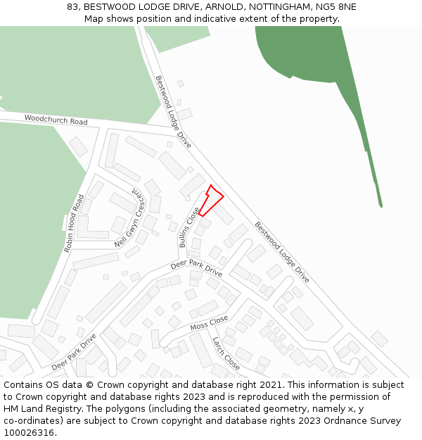 83, BESTWOOD LODGE DRIVE, ARNOLD, NOTTINGHAM, NG5 8NE: Location map and indicative extent of plot