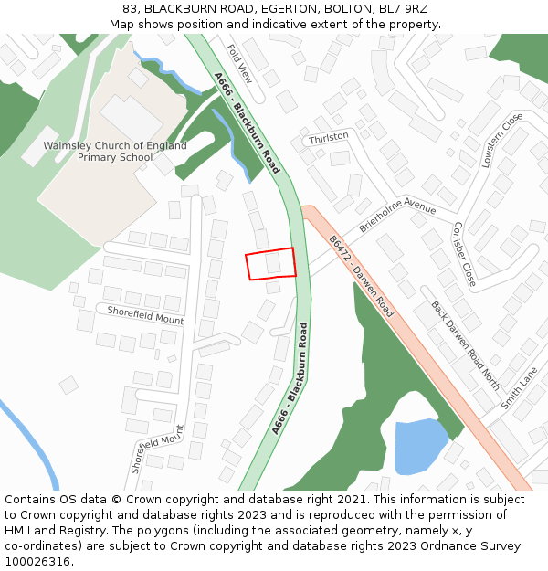 83, BLACKBURN ROAD, EGERTON, BOLTON, BL7 9RZ: Location map and indicative extent of plot