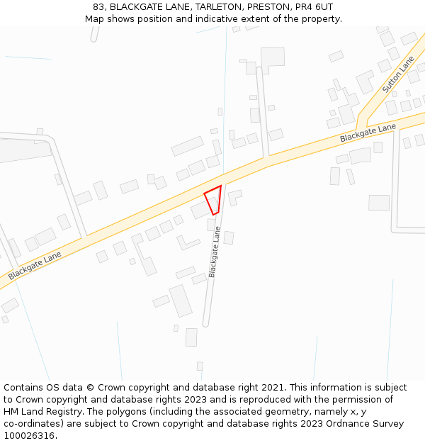 83, BLACKGATE LANE, TARLETON, PRESTON, PR4 6UT: Location map and indicative extent of plot