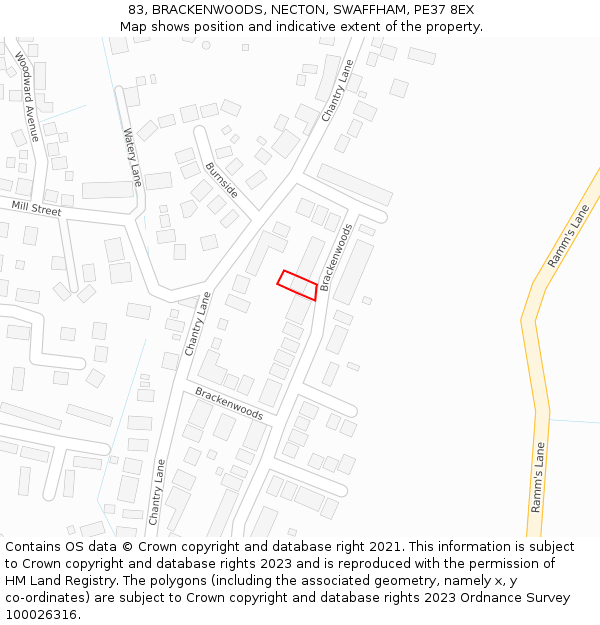 83, BRACKENWOODS, NECTON, SWAFFHAM, PE37 8EX: Location map and indicative extent of plot