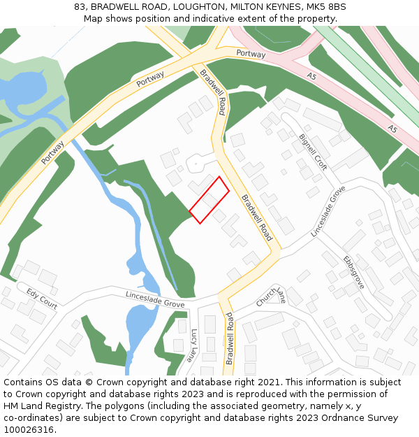 83, BRADWELL ROAD, LOUGHTON, MILTON KEYNES, MK5 8BS: Location map and indicative extent of plot