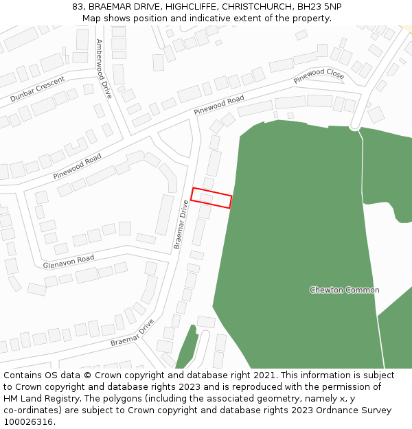 83, BRAEMAR DRIVE, HIGHCLIFFE, CHRISTCHURCH, BH23 5NP: Location map and indicative extent of plot