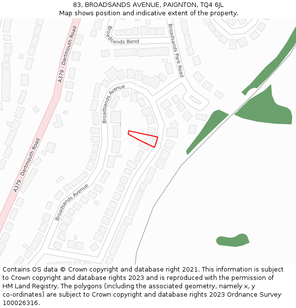 83, BROADSANDS AVENUE, PAIGNTON, TQ4 6JL: Location map and indicative extent of plot