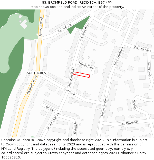 83, BROMFIELD ROAD, REDDITCH, B97 4PN: Location map and indicative extent of plot