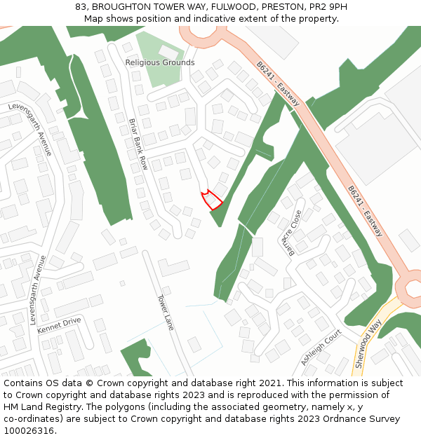 83, BROUGHTON TOWER WAY, FULWOOD, PRESTON, PR2 9PH: Location map and indicative extent of plot