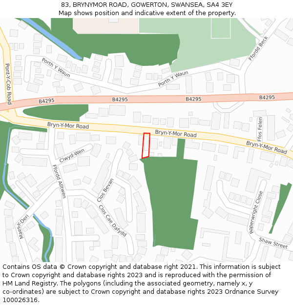 83, BRYNYMOR ROAD, GOWERTON, SWANSEA, SA4 3EY: Location map and indicative extent of plot